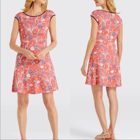 Draper James Coral Floral Ponte Skater Dress Stretchy Jersey Knit Size S - Picture 1 of 10